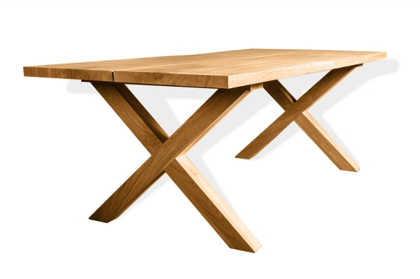 Küchentisch Esstisch 2-Bretter Massivholz Eiche Massiv 40mm mit großem X Tischgestell naturgeölt